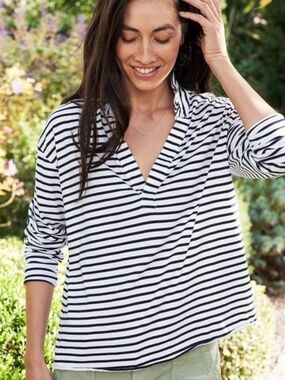 FRANK & EILEEN Patrick Popover Henley In White & British Royal Navy Jersey Sz L